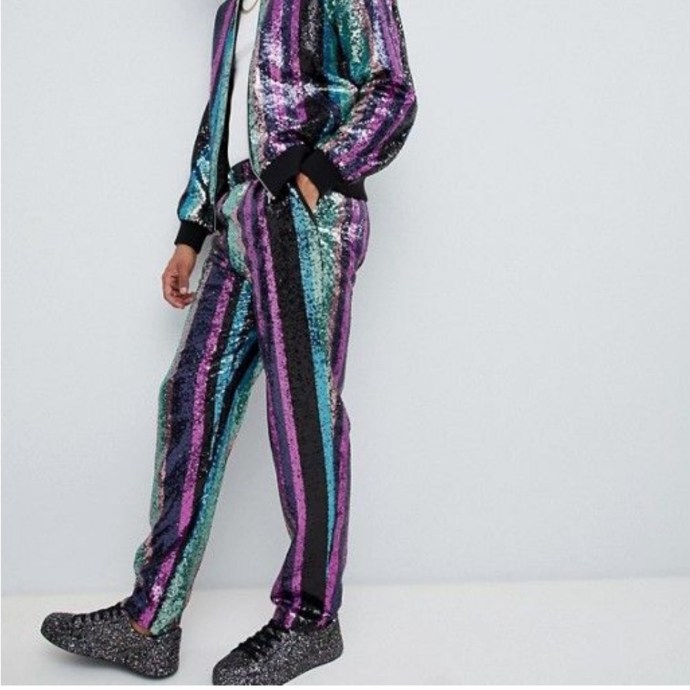 New ASOS Sequin Multicolor Stripe Festival Pants Size 30x32